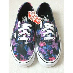 Vans Authentic Women's Warped Floral Canvas Skate Shoes Black True White NWT